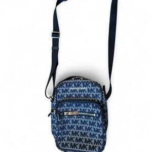 Michael Kors Black Khaki Bedford Flight Bag Jet Set Travel Jacquard Crossbody